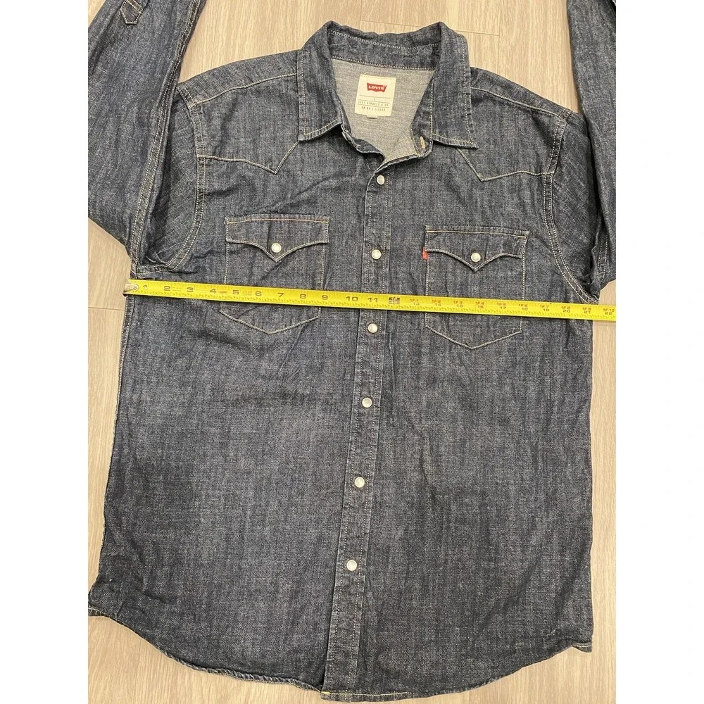 Levis Shirt Men's Large Blue Denim Pearl Snap Regular Fit Long Sleeve Jean L